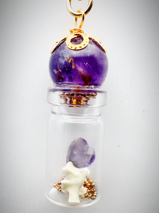 Amethsyt & Snake Vertebra Necklace (gold )