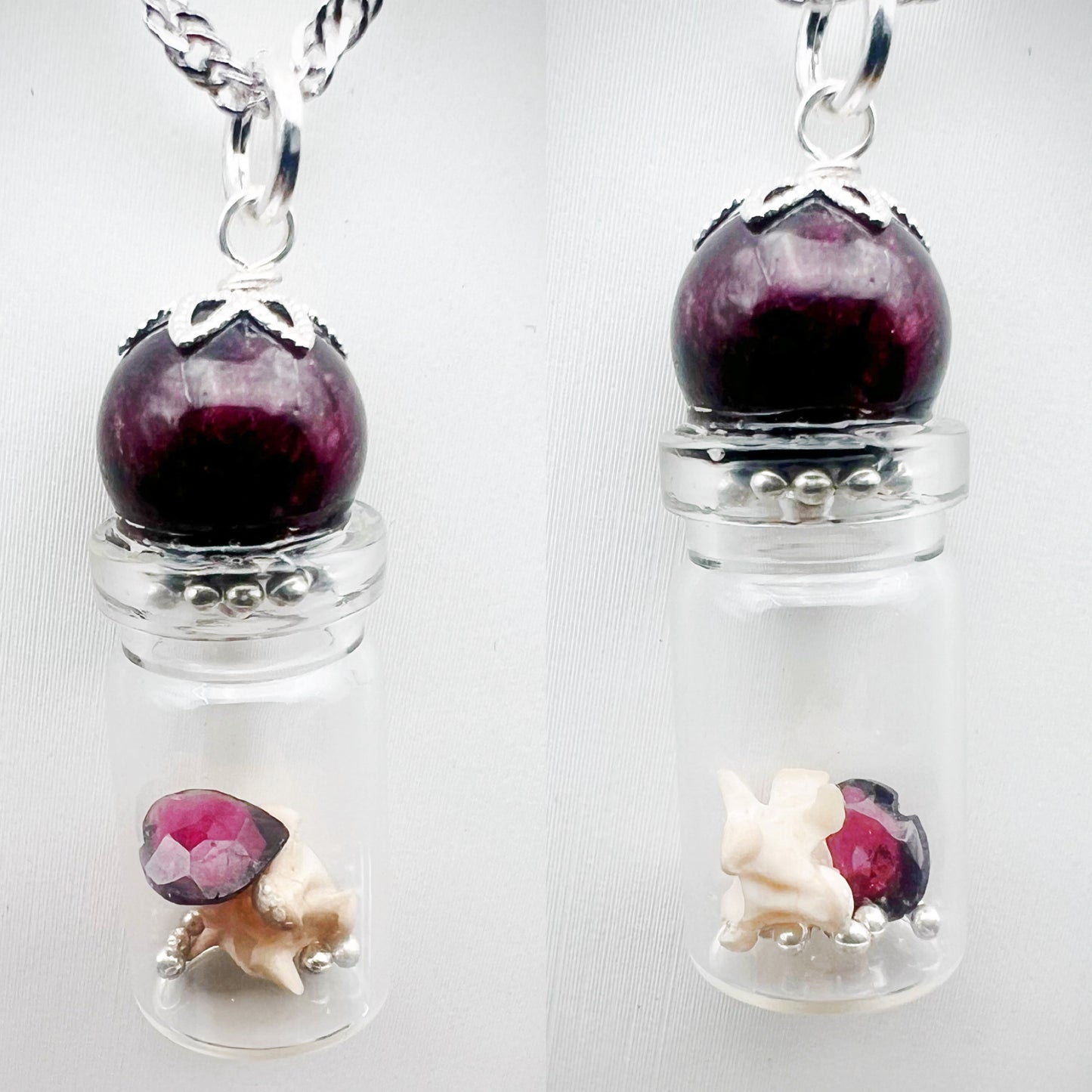 Garnet & Snake Vertebra Necklace (silver)