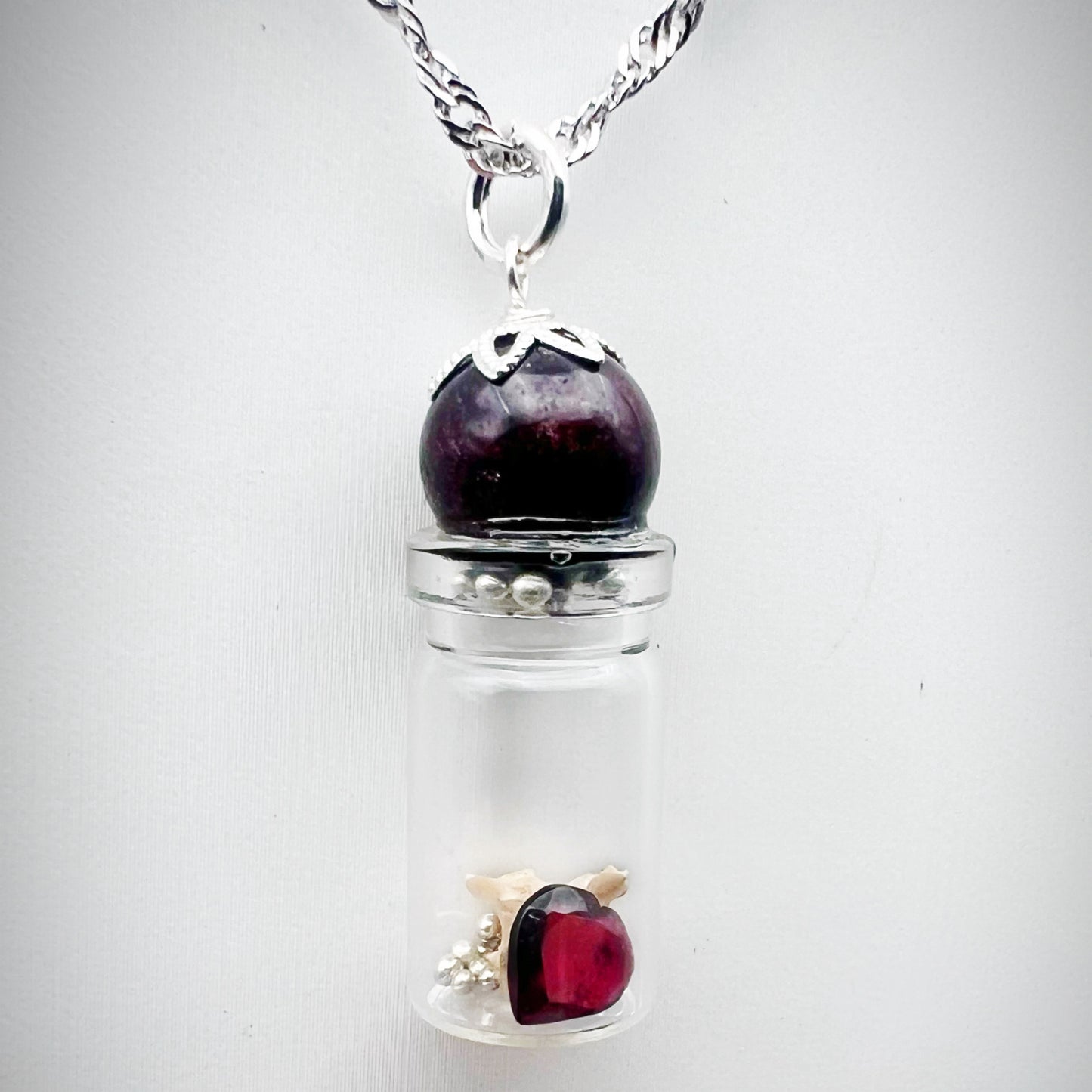 Garnet & Snake Vertebra Necklace (silver)