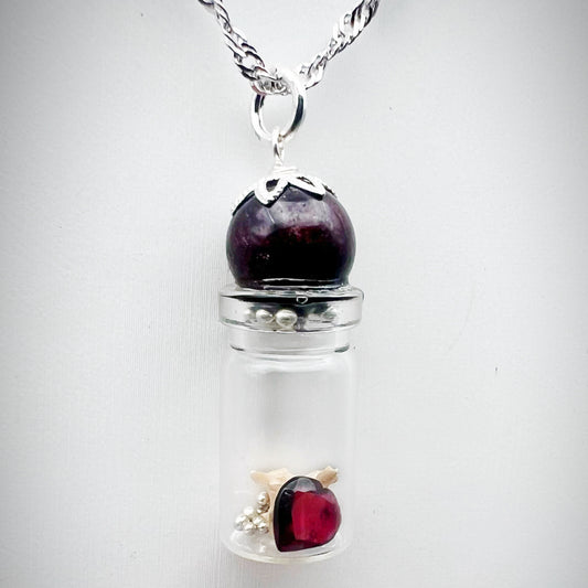 Garnet & Snake Vertebra Necklace (silver)