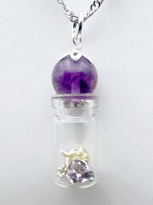 Amethsyt & Snake Vertebra Necklace (silver )