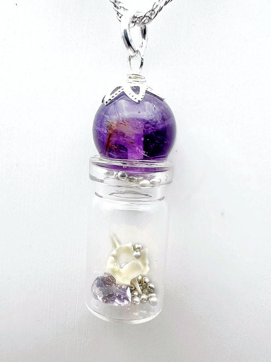Amethsyt & Snake Vertebra Necklace (silver )